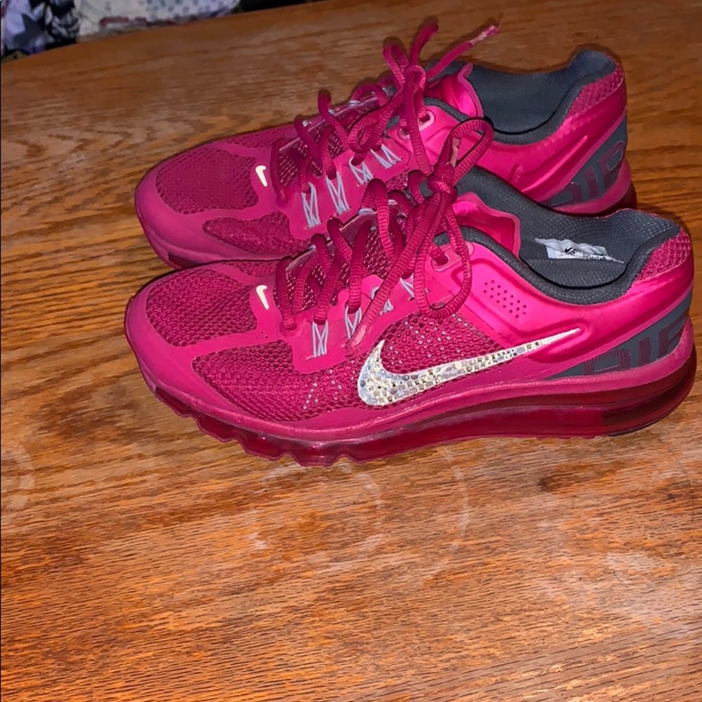 Custom made bling Nike air max tennis shoes.